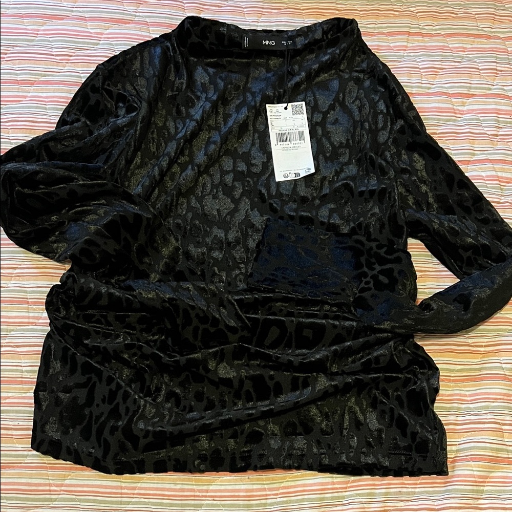 Mango Black Textured Blouse